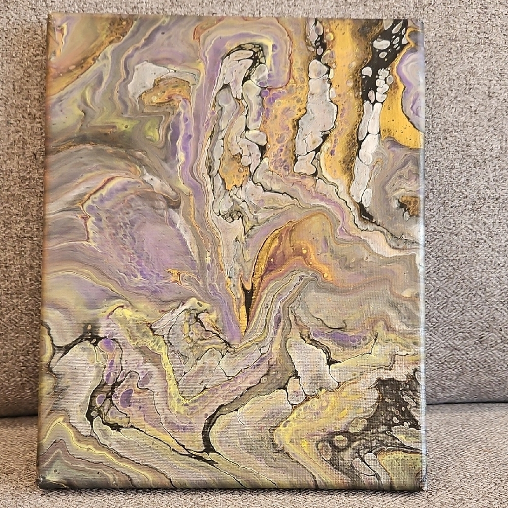 Abstract Canvas Art in Purple, Silver and Gold